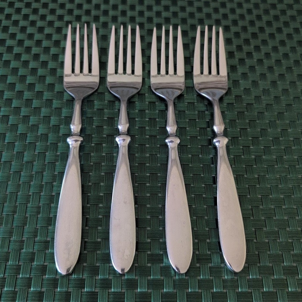 Cambridge TOWNHOUSE Salad Forks Set Lot of 4 GLOSSY Stainless Bistro Style VTG